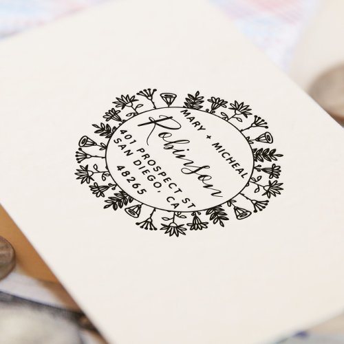 Couple Wedding Return Address Elegant Leaves Self_inking Stamp
