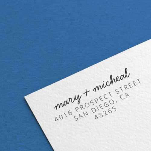 Couple Wedding Return Address Elegant Minimalist Rubber Stamp