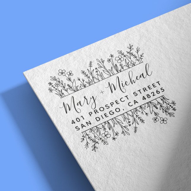 Couple Wedding Return Address Elegant Minimalist Rubber Stamp (Creator Uploaded)