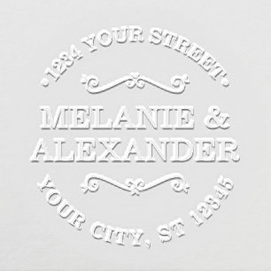 Couple Wedding Round Name Return Address Monogram Embosser