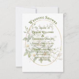Couple Wedding Shower White Roses Gold Color Oval Invitation