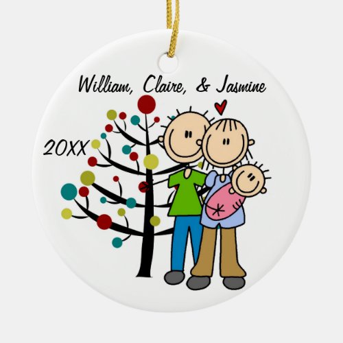 Couple With Baby Girl Custom Holiday Ornament