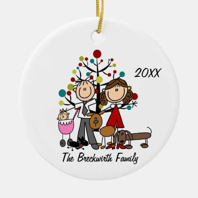 Couple with Baby Girl Two Dogs Ceramic Ornament (Front)