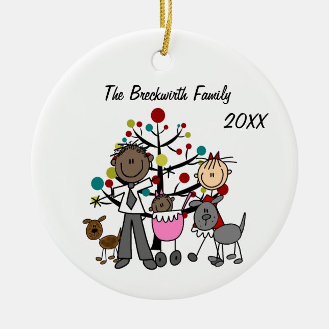 Couple with Baby Girl Two Dogs Ceramic Ornament (Front)