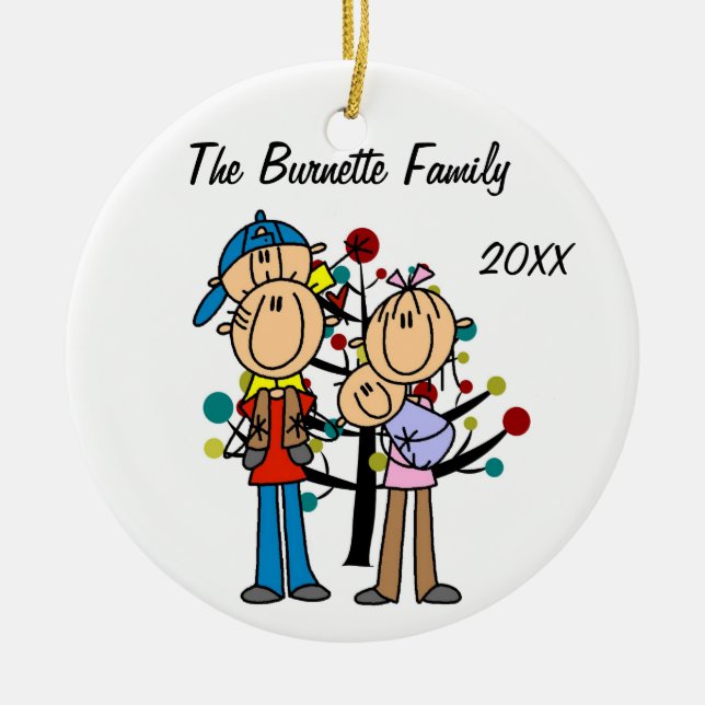 Couple With Boy, Baby Boy Custom Holiday Ornament (Front)