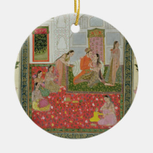 Couple with female attendants and musicians ceramic ornament