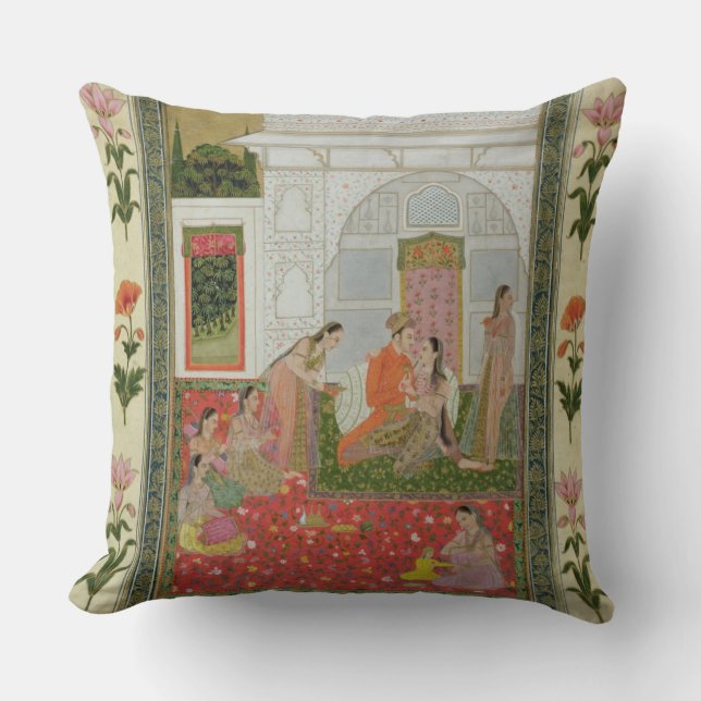 Couple with female attendants and musicians throw pillow (Front)