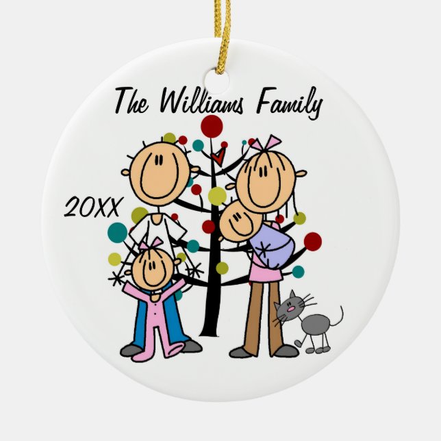 Couple With Girl, Baby Boy, Cat Custom Ornament (Front)