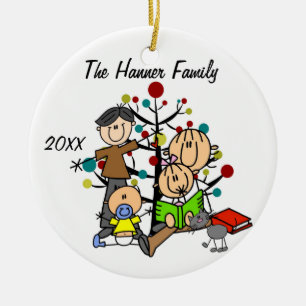 Couple With Girl, Baby Boy, Cat Holiday Ornament