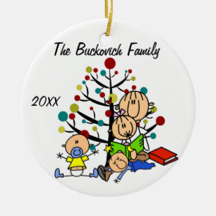 Couple With Girl, Two Boys Custom Holiday Ornament