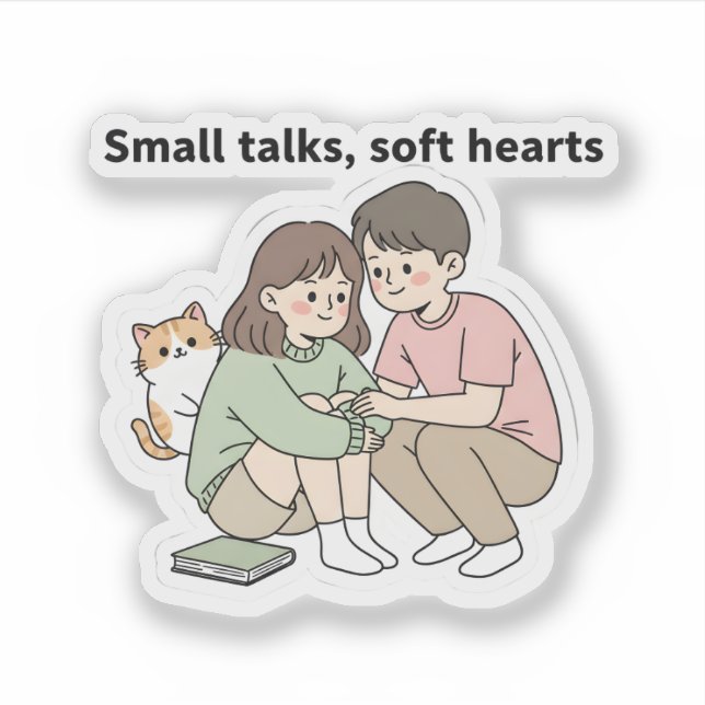 Couple with Pet – Small Talks Soft Hearts Design,  Sticker (Front)