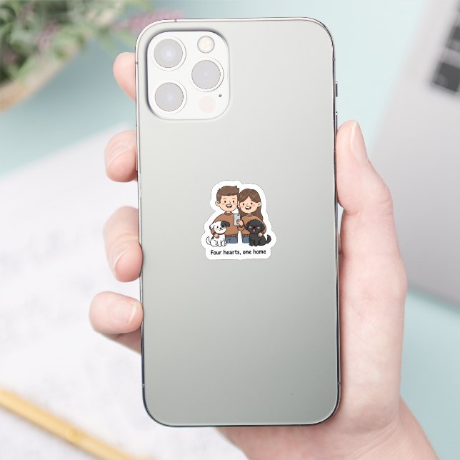 Couple with Pets – Four Hearts One Home Design Sticker (Phone)