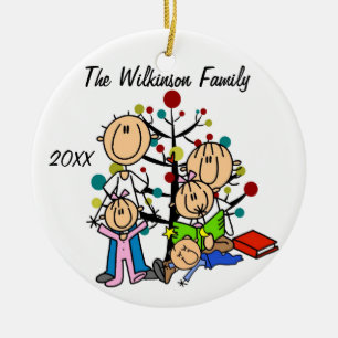 Couple With Two Girls, Boy Custom Holiday Ornament