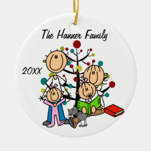 Couple With Two Girls, Cat Custom Holiday Ornament