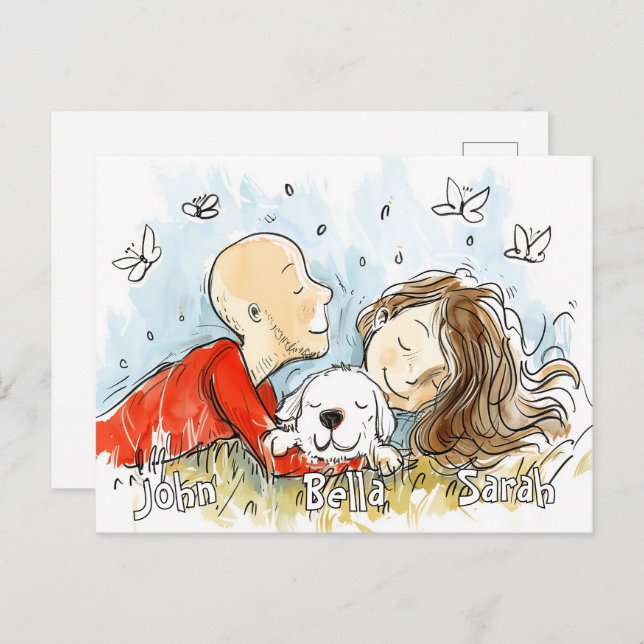 Couple with White Puppy Postcard (Front/Back)