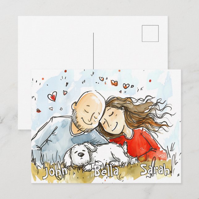 Couple with White Puppy Postcard (Front/Back)