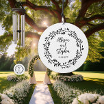 Couple Wreath Names | Wedding Date Photo Keepsake Wind Chime<br><div class="desc">Simple and elegant leaf and vine wreath design with couple's names and wedding date on front with photo on back.</div>