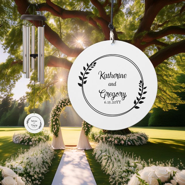 Couple Wreath Names | Wedding Date Photo Keepsake Wind Chime (Couple Wreath and Names Wedding Date with Back Photo Keepsake Wind Chime)