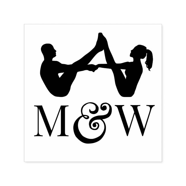 Couple Yoga Pose Wedding 2 Initials LG Ampersand Self-inking Stamp (Design)
