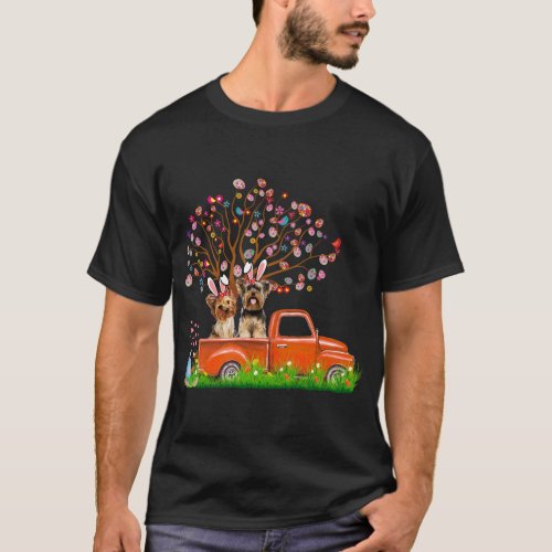 Couple Yorkie Dog Red Truck Bunny Ear Egg Tree Eas T_Shirt