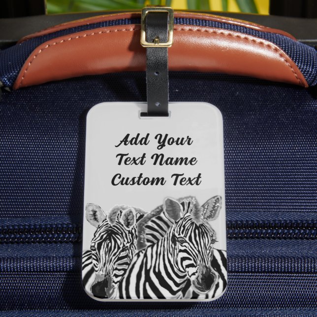 Couple Zebras Luggage Tag Personalized Text Info (Front Insitu 2)