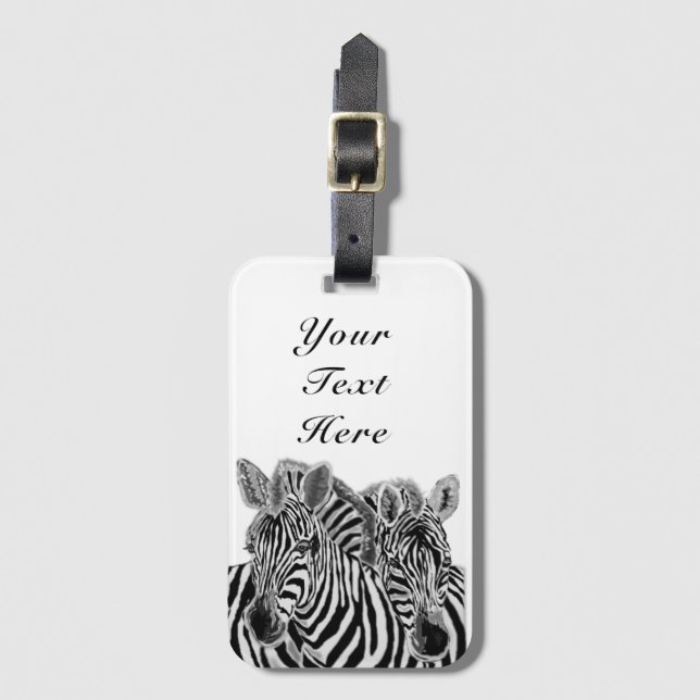 Couple Zebras Luggage Tag with Custom Name Text (Front Vertical)