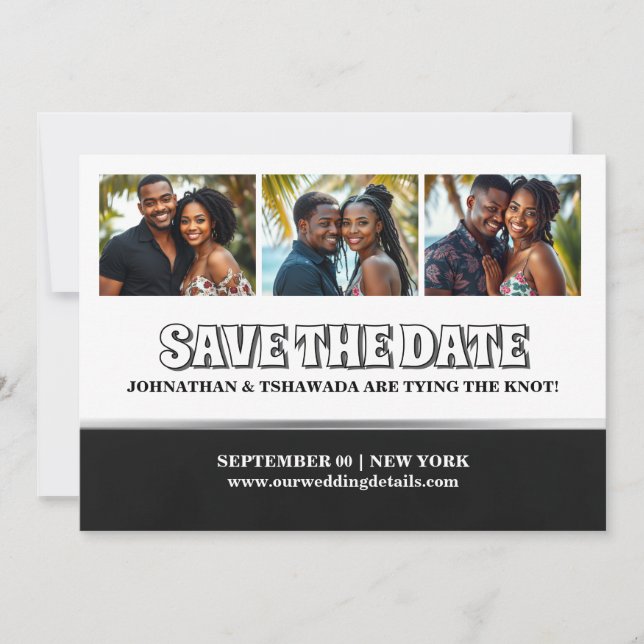 Couples 3 photo editable save the date wedding invitation (Front)