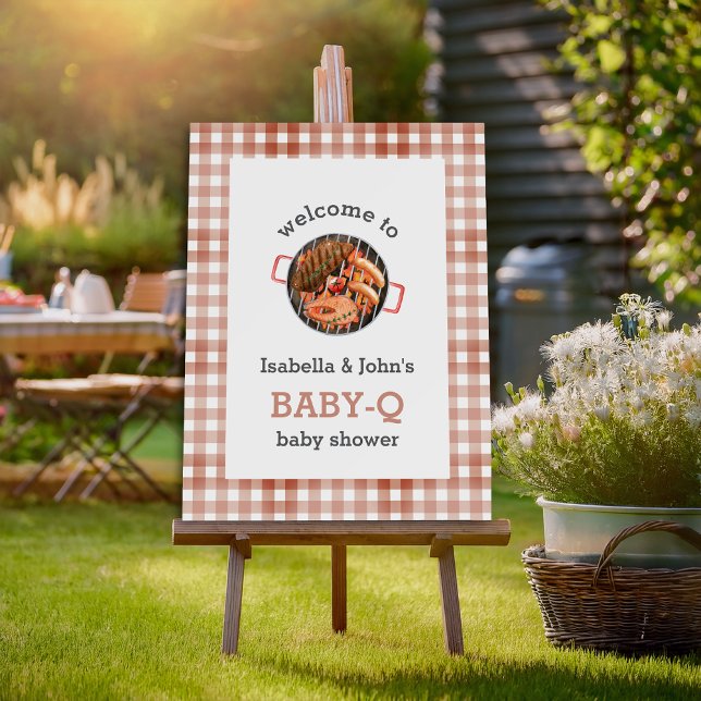 Couples Baby Q Baby Shower Welcome Sign Foam Board (Personalize and choose size, in some sizes some clipping may occur.)