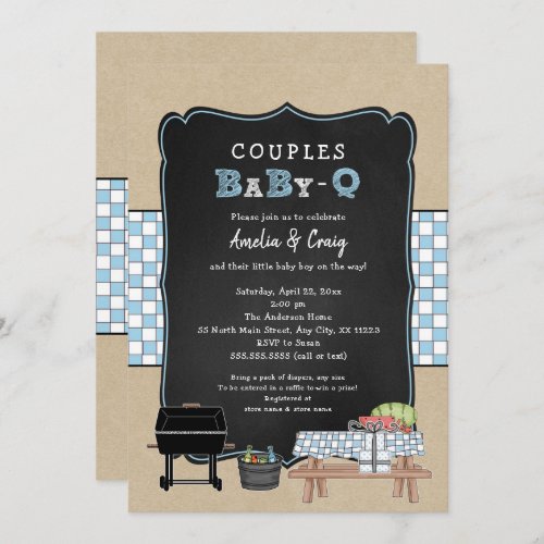Couples Baby Q boy BBQ baby shower Invitation