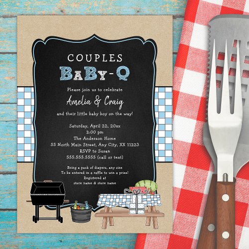 Couples Baby Q boy BBQ baby shower Invitation