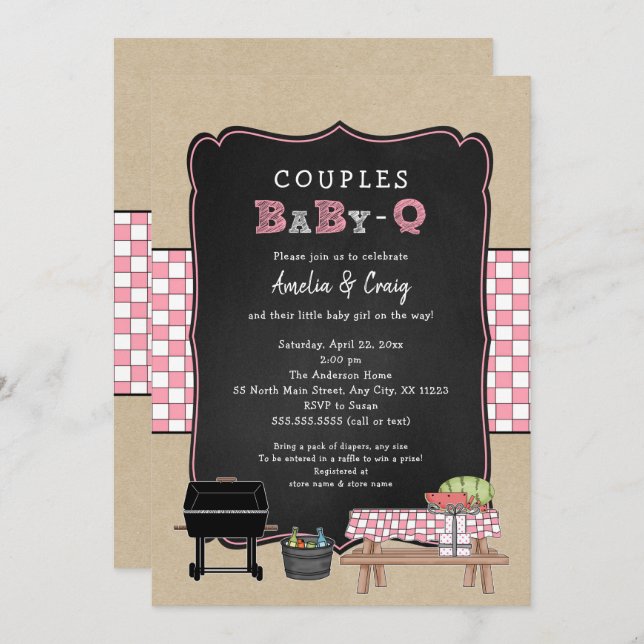 Couples Baby Q, girl BBQ baby shower Invitation (Front/Back)