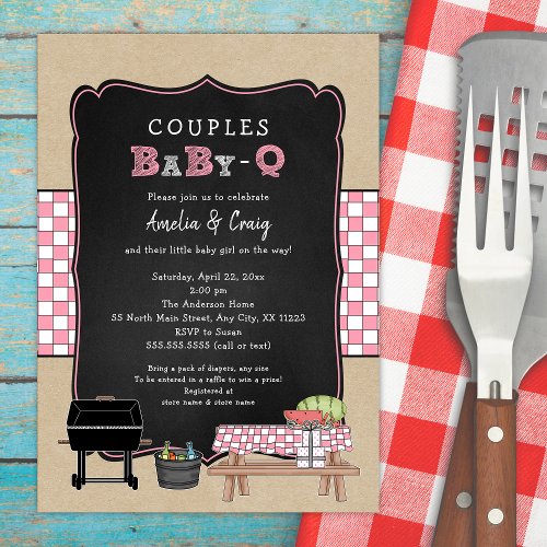 Couples Baby Q girl BBQ baby shower Invitation