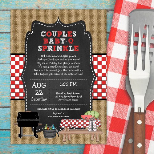 Couples Baby Q Sprinkle neutral BBQ baby shower  Invitation