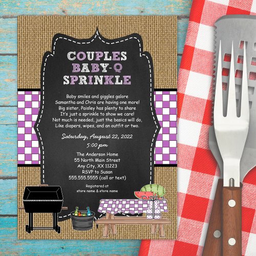 Couples Baby Q Sprinkle purple Invitation