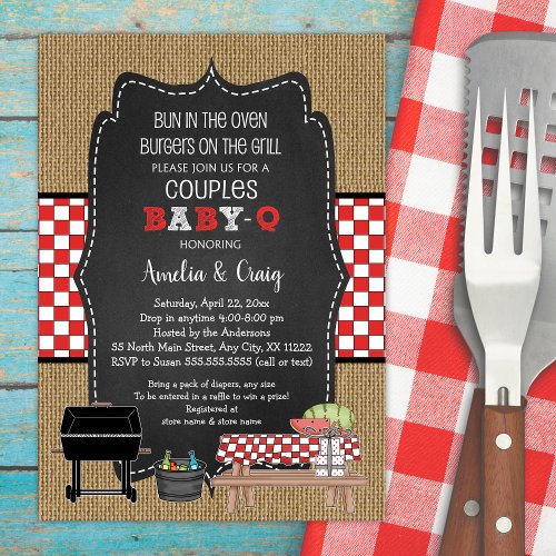 Couples Baby Shower Baby Q burgers on the grill Invitation