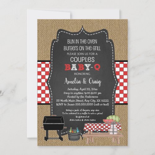 Couples Baby Shower Baby Q burgers on the grill Invitation