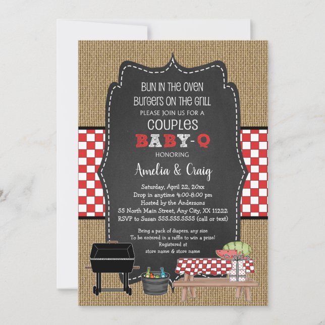 Couples Baby Shower, Baby Q, burgers on the grill Invitation (Front)