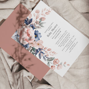 Couples Baby Shower Bloom Floral Blue Pink Invitation