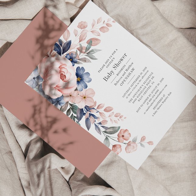 Couples Baby Shower Bloom Floral Blue Pink Invitation (Creator Uploaded)