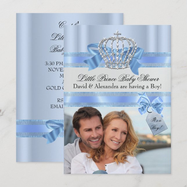 Couple's Baby Shower Boy Blue Little Prince Photo Invitation (Front/Back)