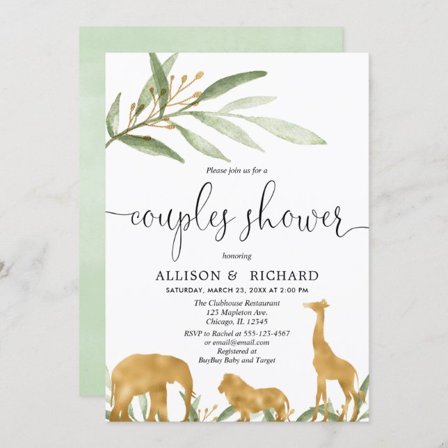 Couples baby shower, coed safari baby shower invitation (Front/Back)