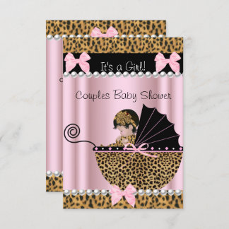 Couples Baby Shower Cute Girl Pink Leopard Invitation