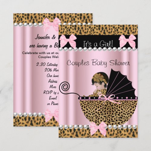 Couples Baby Shower Cute Girl Pink Leopard Personalized Invitation