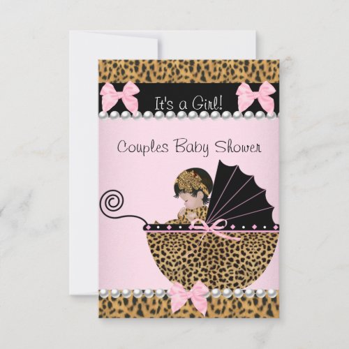Couples Baby Shower Cute Girl Pink Leopard Personalized Invitation