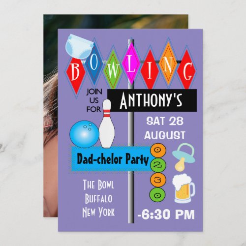 Couples Baby Shower Dad_chelor Retro Bowling Party Invitation