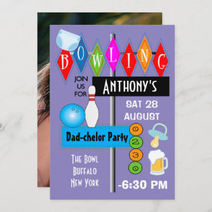 Couples Baby Shower Dad-chelor Retro Bowling Party Invitation