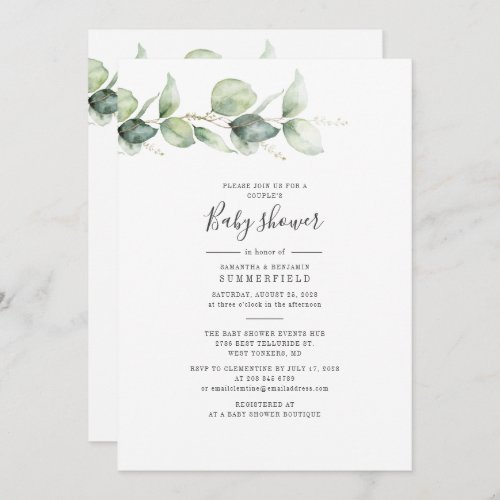 Couples Baby Shower Eucalyptus Greenery Foliage Invitation