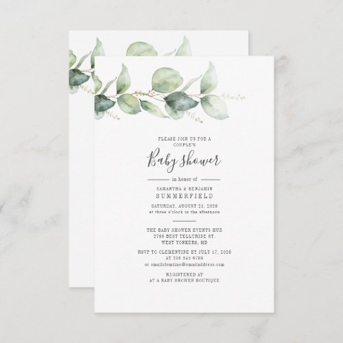 Couples Baby Shower Eucalyptus Greenery Leaves Invitation