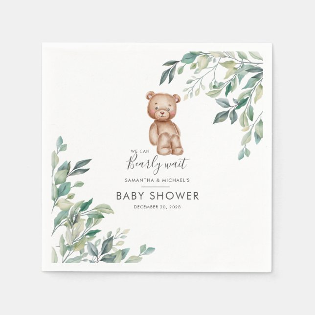 Couples Baby Shower Eucalyptus Greenery Script Napkins (Front)