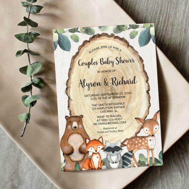 Couples baby shower gender neutral woodland animal invitation (Creator Uploaded)